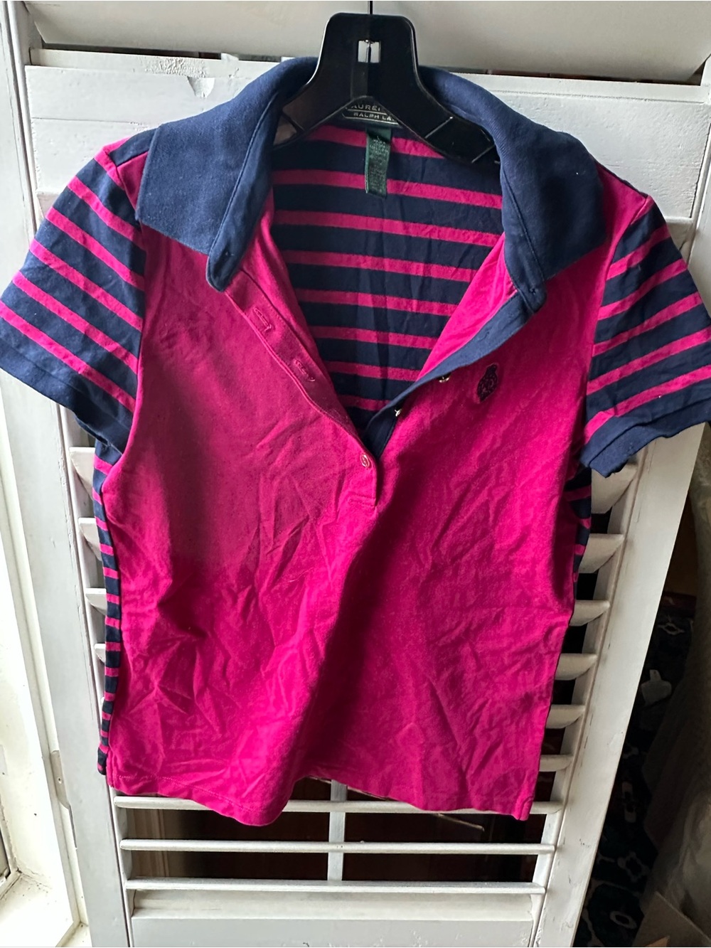 Polo by Ralph Lauren Fuchsia and Navy Striped Short-Sleeve Polo